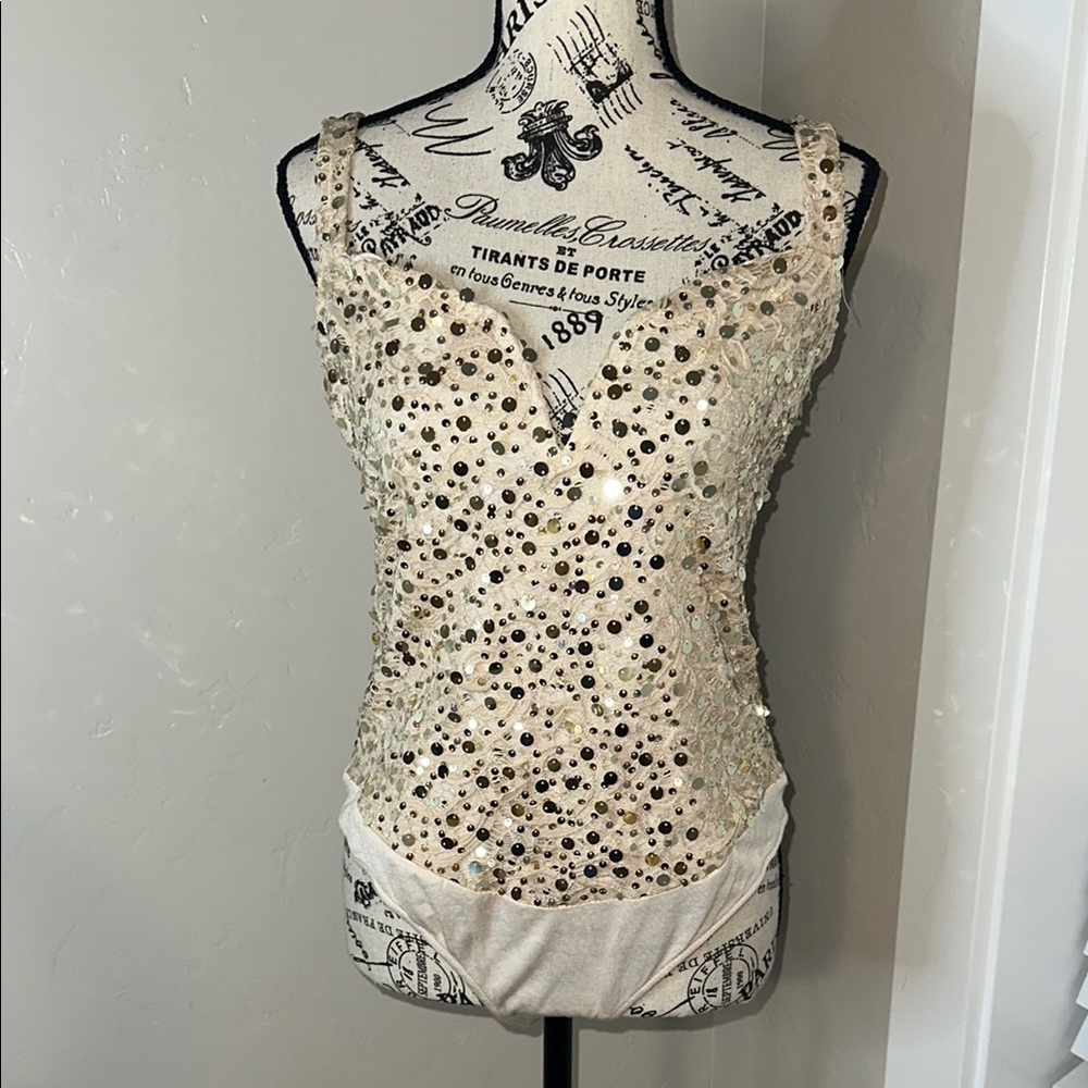 Free People NWT pink/ rose gold Bodysuit